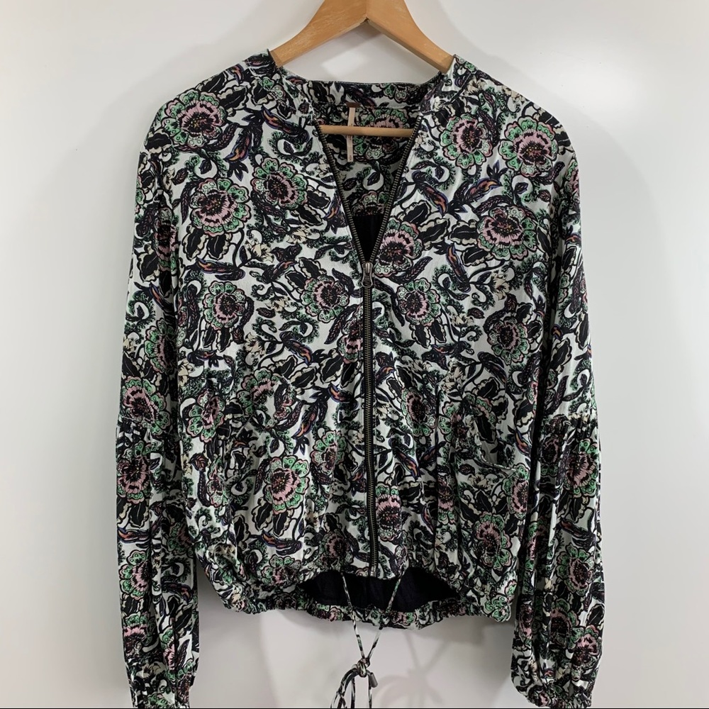 Free People Floral Print Zipper Front Jacket